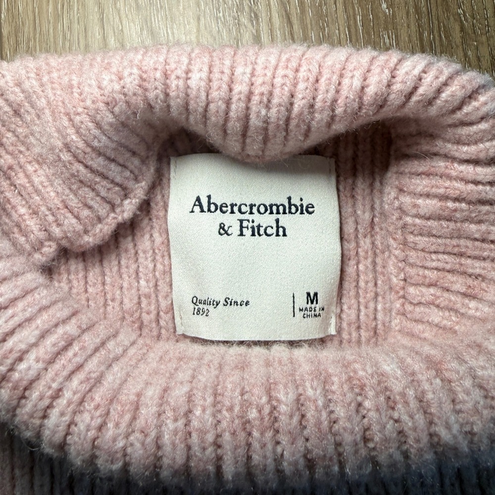 Abercrombie & Fitch Womens Mock Neck Ribbed Knit Sweater Pink Marl Wool Blend M - Picture 2 of 7